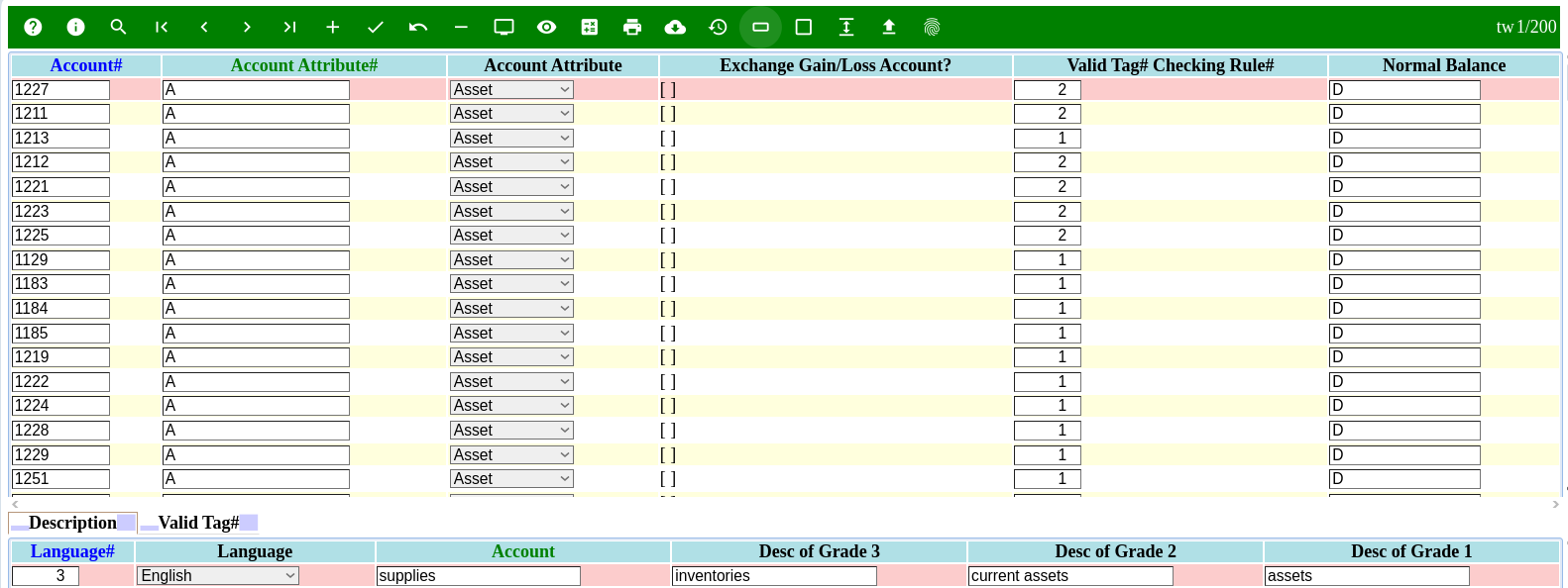 Each account codes in PostERP needs only one segment